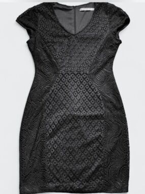 Andrew Marc crochet cap sleeve black  cocktail dress
